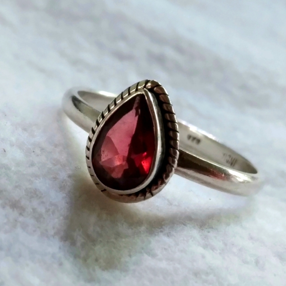 Vintage garnet ring in artisan sterling silver